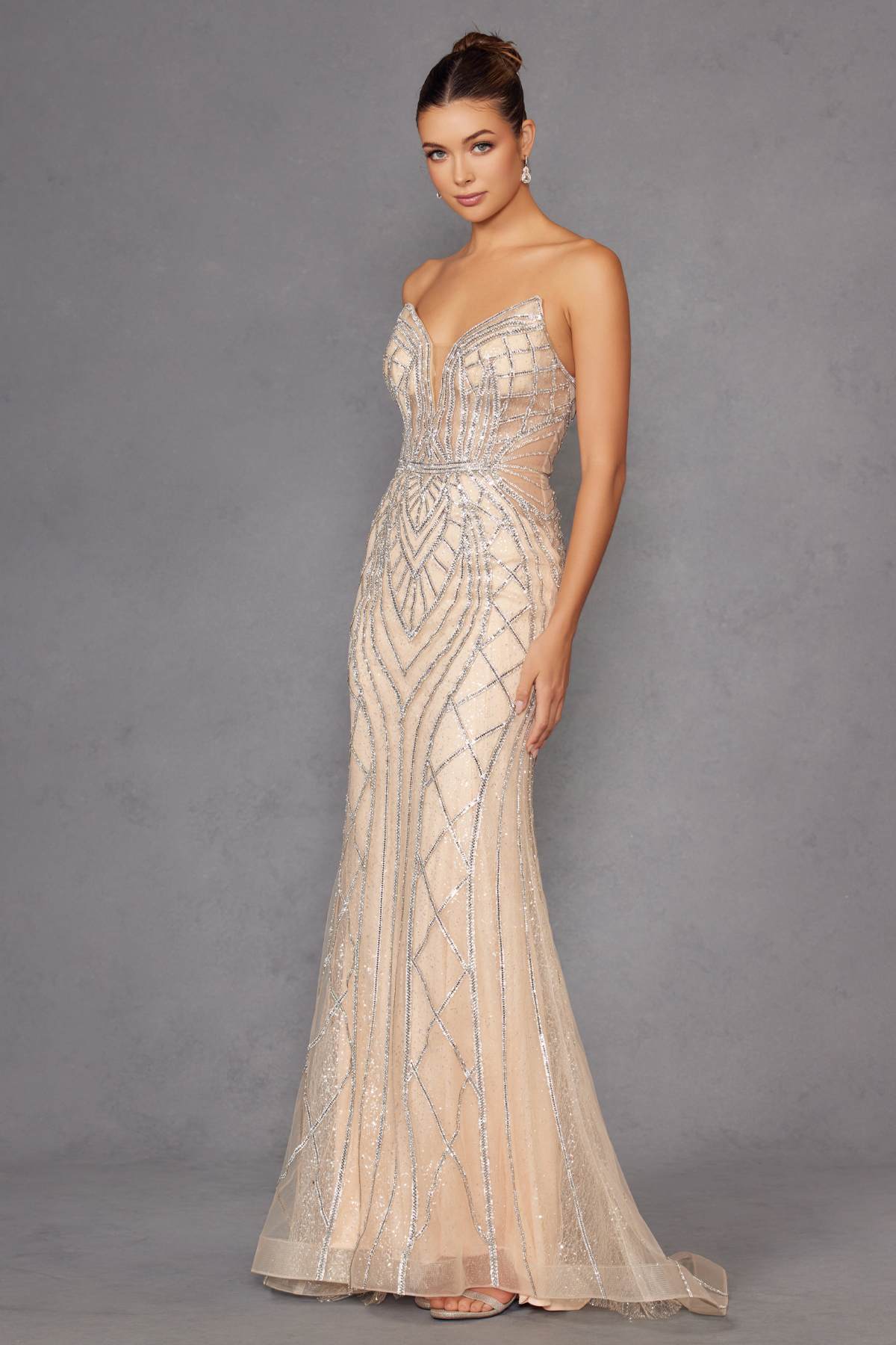 Juliet JT2525L Vestido de Noche de Lujo de Alta Gama sin Tirantes y Ajustado