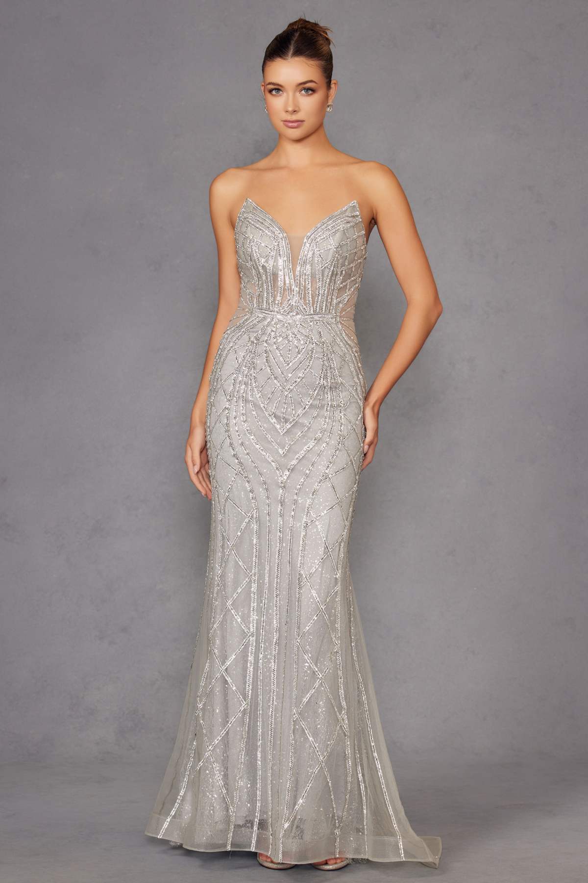 Juliet JT2525L Vestido de Noche de Lujo de Alta Gama sin Tirantes y Ajustado