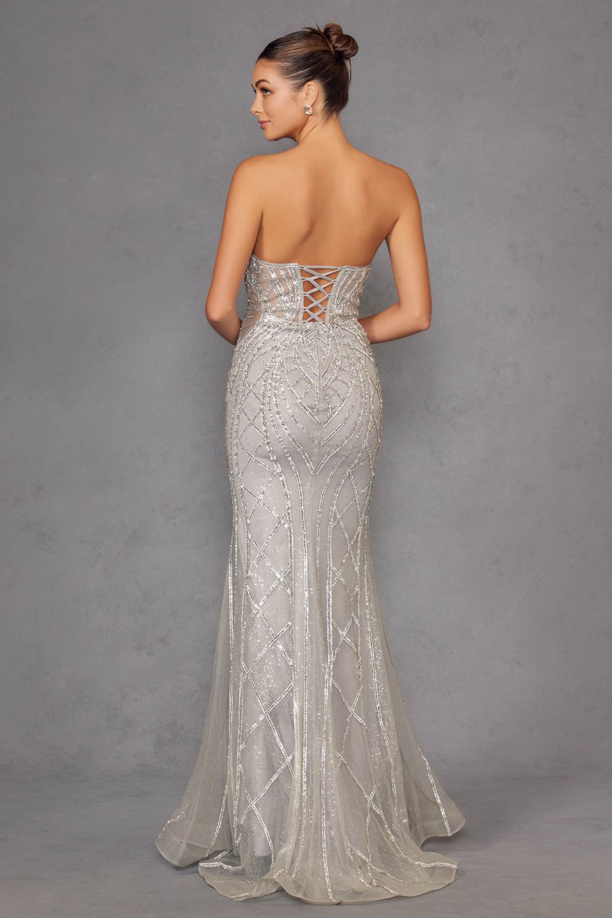 Juliet JT2525L Vestido de Noche de Lujo de Alta Gama sin Tirantes y Ajustado
