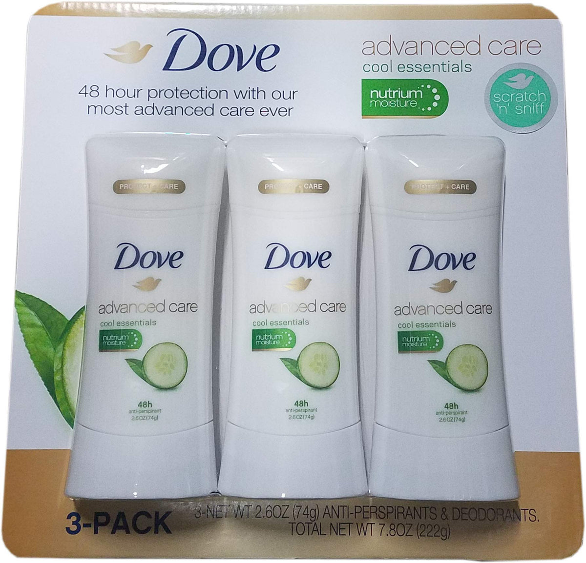 Desodorante Antitranspirante Dove Advanced Care Cool Essentials 2.6 Onzas (Paquete de 3)