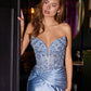 Vestido de fiesta de raso con corsé deshuesado, escote corazón y sin tirantes Juliet JT2534K