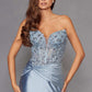 Vestido de fiesta de raso con corsé deshuesado, escote corazón y sin tirantes Juliet JT2534K