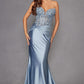 Vestido de fiesta de raso con corsé deshuesado, escote corazón y sin tirantes Juliet JT2534K