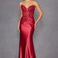 Vestido de fiesta de raso con corsé deshuesado, escote corazón y sin tirantes Juliet JT2534K