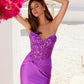 Vestido de fiesta de raso con corsé deshuesado, escote corazón y sin tirantes Juliet JT2534K
