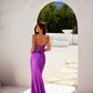 Vestido de fiesta de raso con corsé deshuesado, escote corazón y sin tirantes Juliet JT2534K