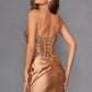 Juliet JT2536K Strapless Sweetheart Corset Back Fitted Satin Prom Gown