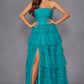 Juliet JT2542S Long Strapless Layered Tulle A-Line Gown