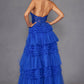 Juliet JT2556S Vestido de gala acampanado de tul con cuello halter, escote en V y abertura