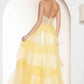 Juliet JT2556S Vestido de gala acampanado de tul con cuello halter, escote en V y abertura