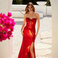 Juliet JT2578H Long Sweetheart Strapless Fitted Metallic Prom Gown