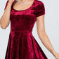 CLEARANCE - La Scala 25821 Crushed Velvet Short Sleeve Red Skater Dress (Size XL)