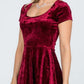 CLEARANCE - La Scala 25821 Crushed Velvet Short Sleeve Red Skater Dress (Size XL)