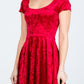 CLEARANCE - La Scala 25821 Crushed Velvet Short Sleeve Red Skater Dress (Size XL)