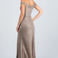 REBAJAS - Vestido largo fruncido de jacquard brillante con hombros descubiertos La Scala 25854 (Talla L)