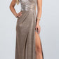 REBAJAS - Vestido largo fruncido de jacquard brillante con hombros descubiertos La Scala 25854 (Talla L)
