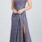 REBAJAS - Vestido largo fruncido de jacquard brillante con hombros descubiertos La Scala 25854 (Talla L)