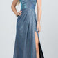 REBAJAS - Vestido largo fruncido de jacquard brillante con hombros descubiertos La Scala 25854 (Talla L)