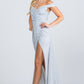 REBAJAS - Vestido largo fruncido de jacquard brillante con hombros descubiertos La Scala 25854 (Talla L)