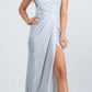 REBAJAS - Vestido largo fruncido de jacquard brillante con hombros descubiertos La Scala 25854 (Talla L)