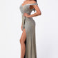REBAJAS - Vestido largo fruncido de jacquard brillante con hombros descubiertos La Scala 25854 (Talla L)