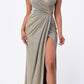 REBAJAS - Vestido largo fruncido de jacquard brillante con hombros descubiertos La Scala 25854 (Talla L)