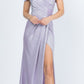 REBAJAS - Vestido largo fruncido de jacquard brillante con hombros descubiertos La Scala 25854 (Talla L)