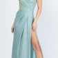 REBAJAS - Vestido largo fruncido de jacquard brillante con hombros descubiertos La Scala 25854 (Talla L)