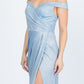 REBAJAS - Vestido largo fruncido de jacquard brillante con hombros descubiertos La Scala 25854 (Talla L)