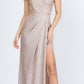 REBAJAS - Vestido largo fruncido de jacquard brillante con hombros descubiertos La Scala 25854 (Talla L)