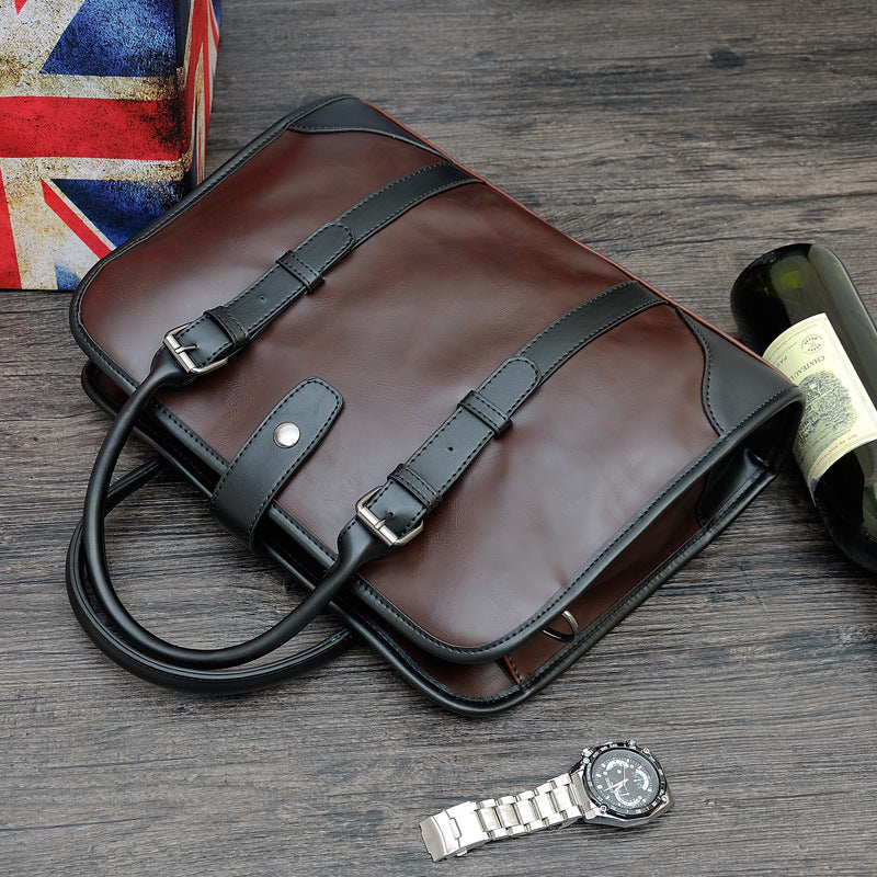 Men's Crazy Horse Leather Trendy Business Office Handbags