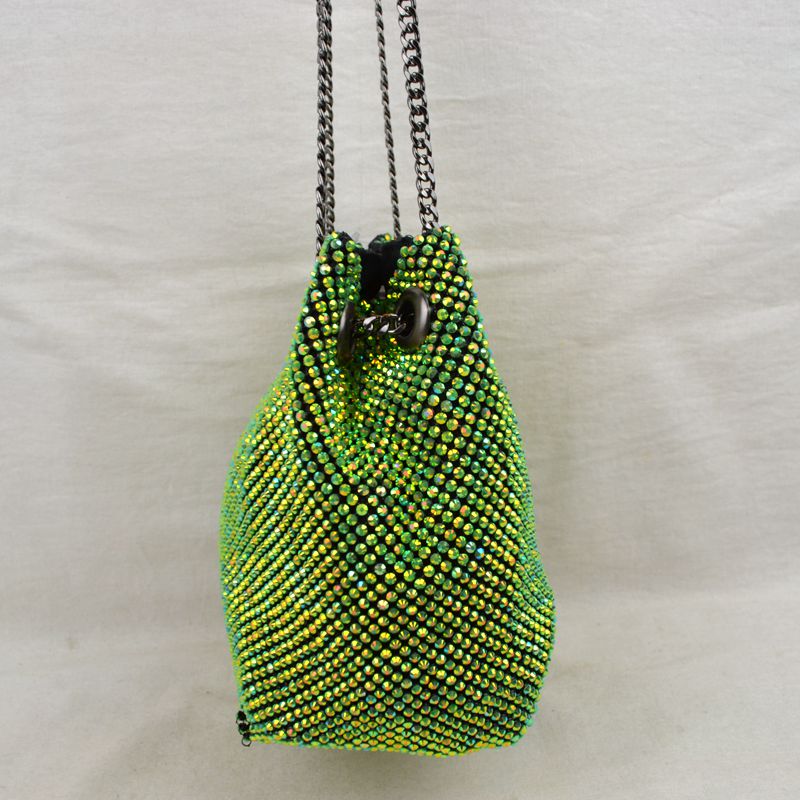 Textured Bucket Bag with Metallic Chain Straps