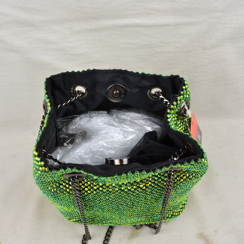 Textured Bucket Bag with Metallic Chain Straps