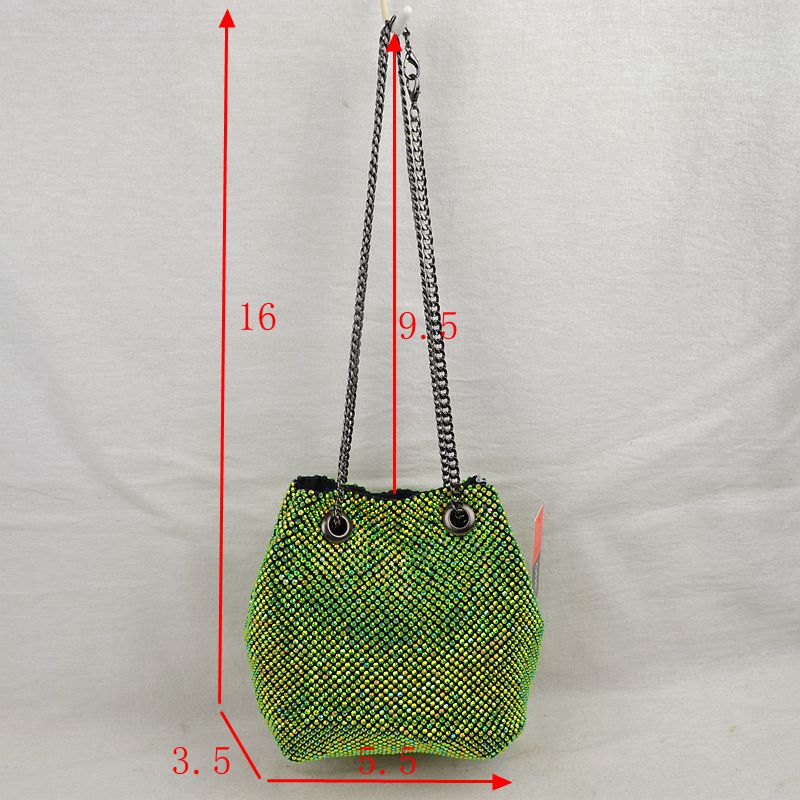 Textured Bucket Bag with Metallic Chain Straps