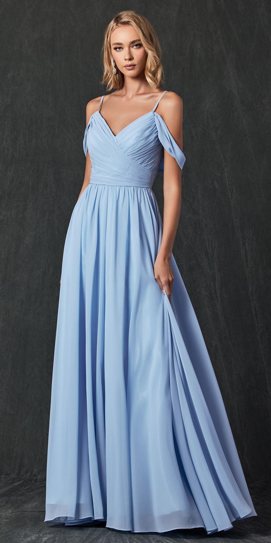 Vestido de noche formal Juliet 262 plisado con hombros descubiertos