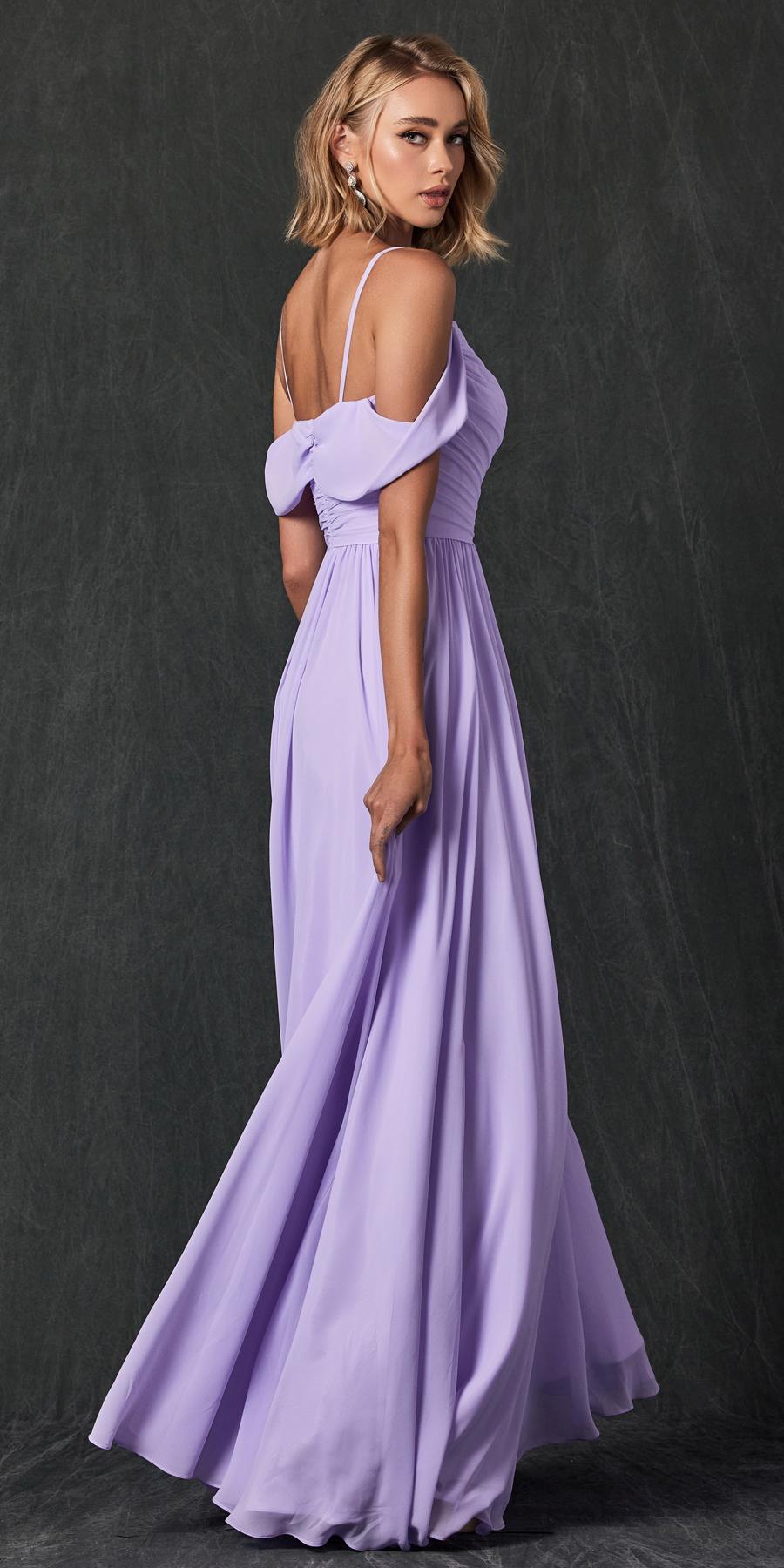 Vestido de noche formal Juliet 262 plisado con hombros descubiertos