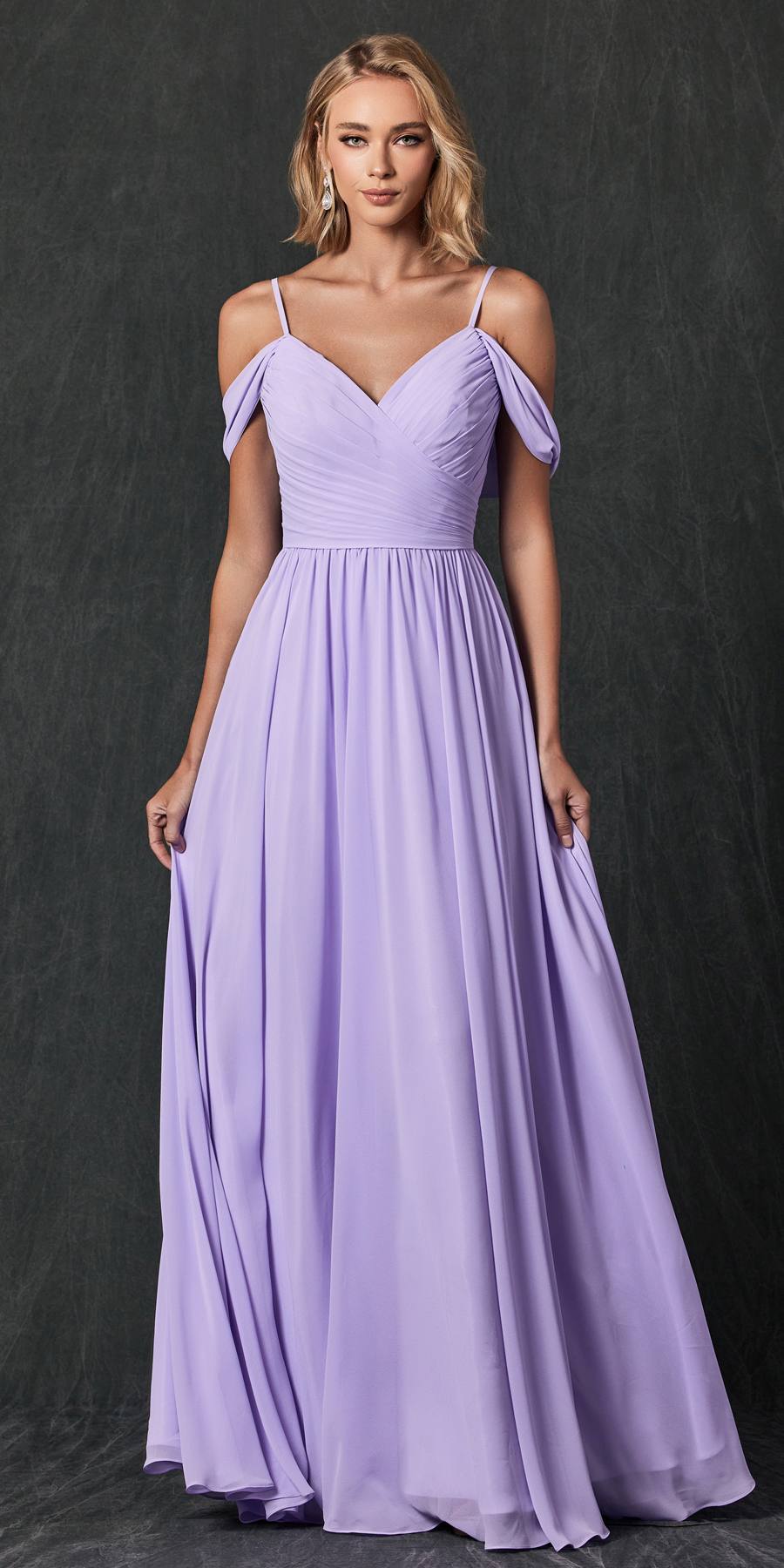 Vestido de noche formal Juliet 262 plisado con hombros descubiertos