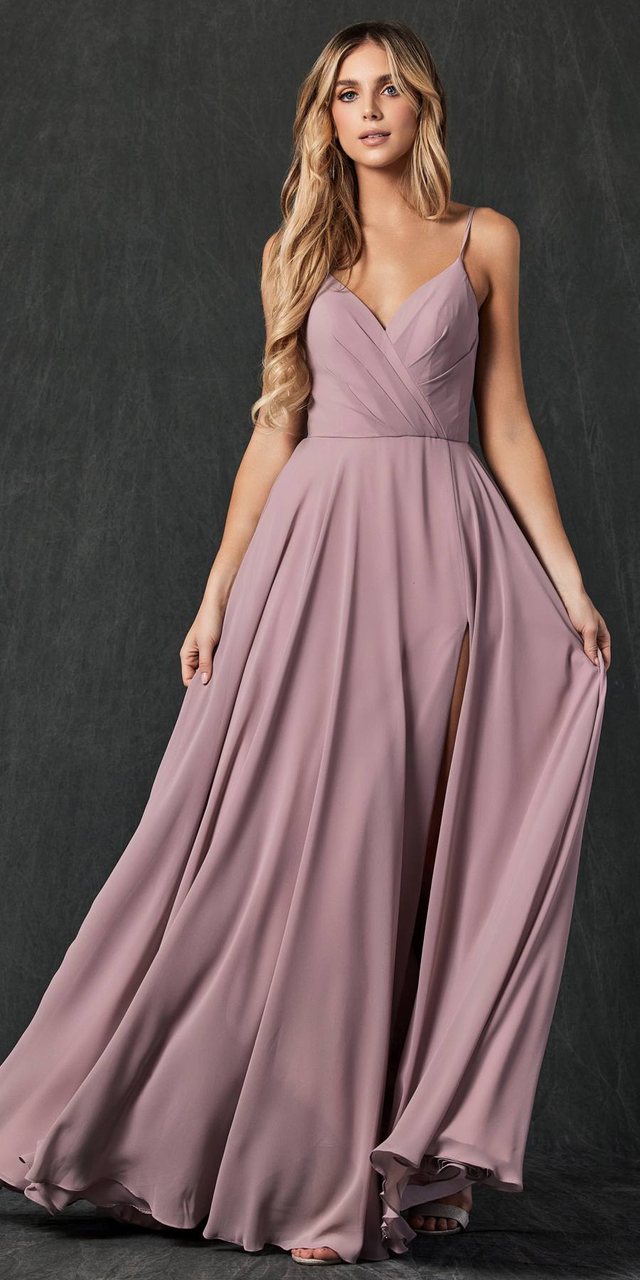 Juliet 263 Vestido largo de noche formal con tirantes finos