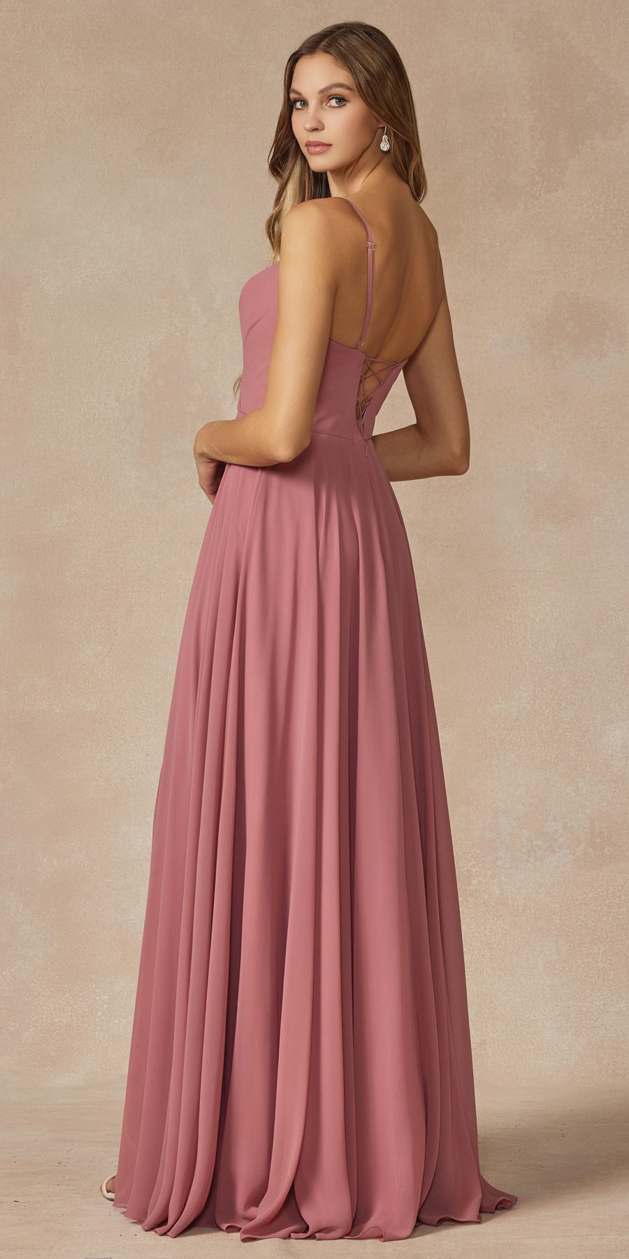 Juliet 263 Vestido largo de noche formal con tirantes finos