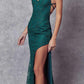 Juliet 266 Embroidered Lace Fitted Evening Dress Side Slit