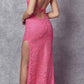 Juliet 266 Embroidered Lace Fitted Evening Dress Side Slit
