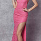Juliet 266 Embroidered Lace Fitted Evening Dress Side Slit