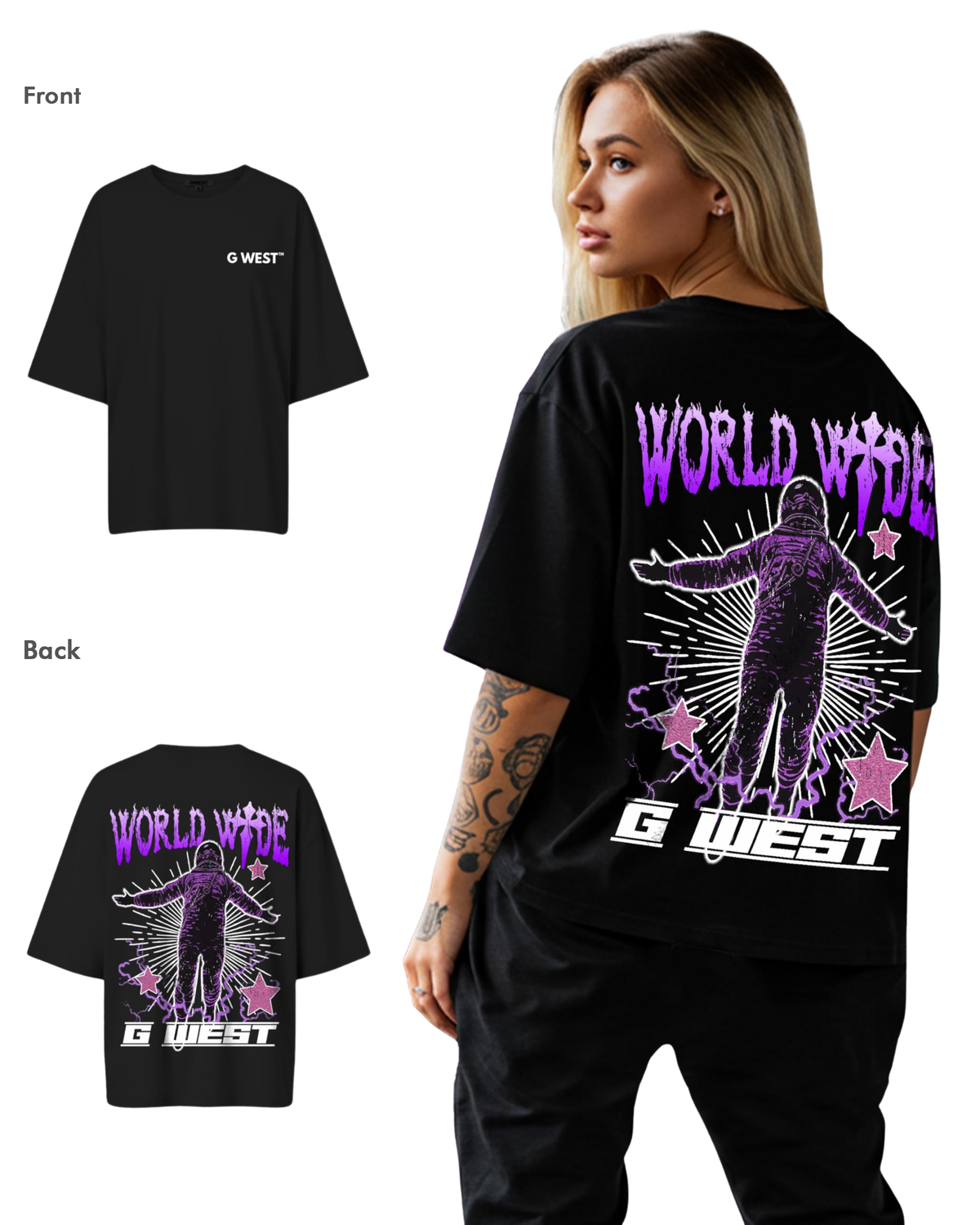 G West Womens Oversized World Wide Star Tee