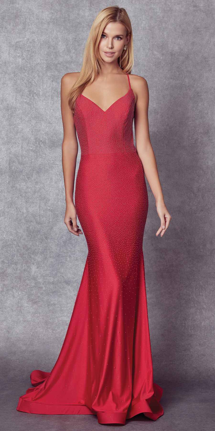 Vestido largo de sirena acentuado con pedrería Juliet 276
