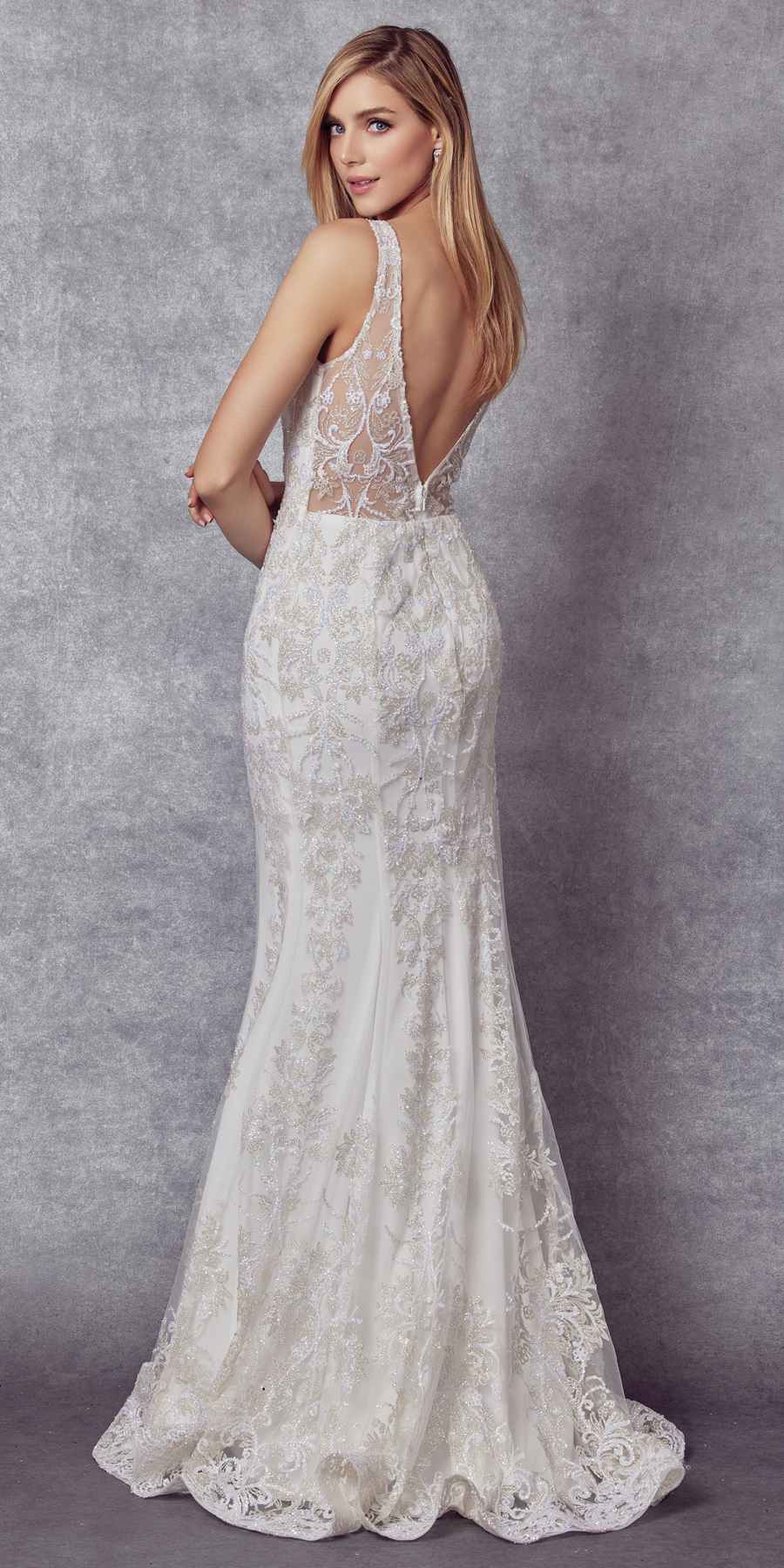 Vestido de sirena Juliet 277 de tul con diseño de brillantina elegante