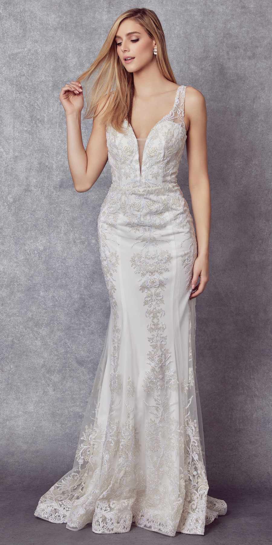 Vestido de sirena Juliet 277 de tul con diseño de brillantina elegante