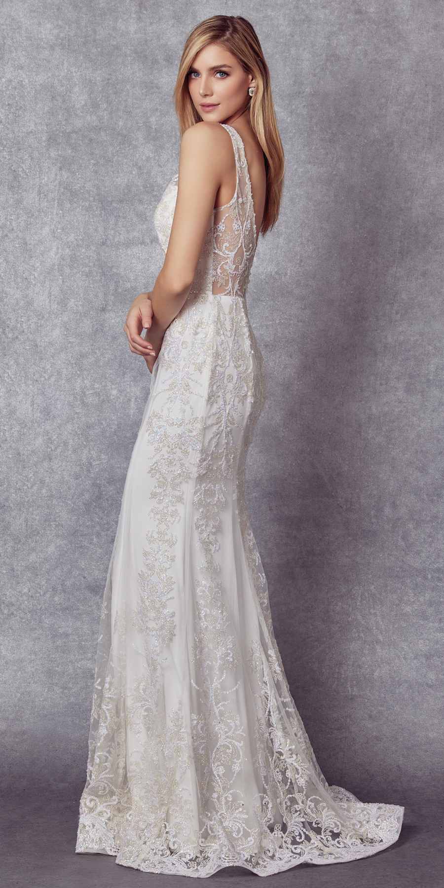 Vestido de sirena Juliet 277 de tul con diseño de brillantina elegante