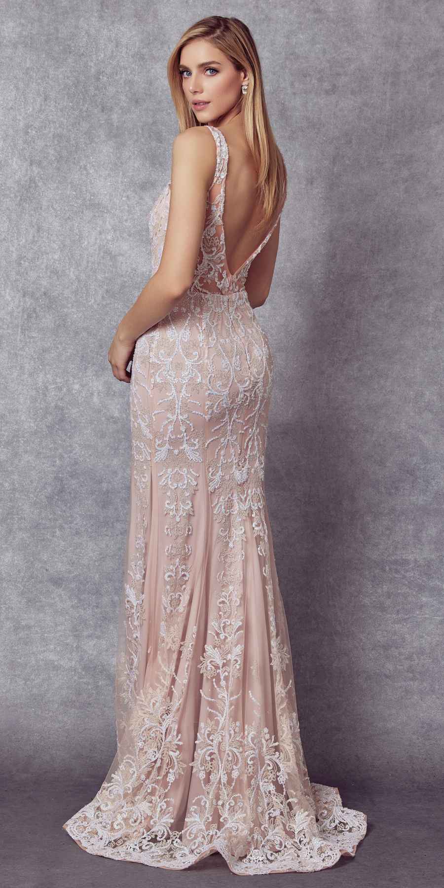 Vestido de sirena Juliet 277 de tul con diseño de brillantina elegante