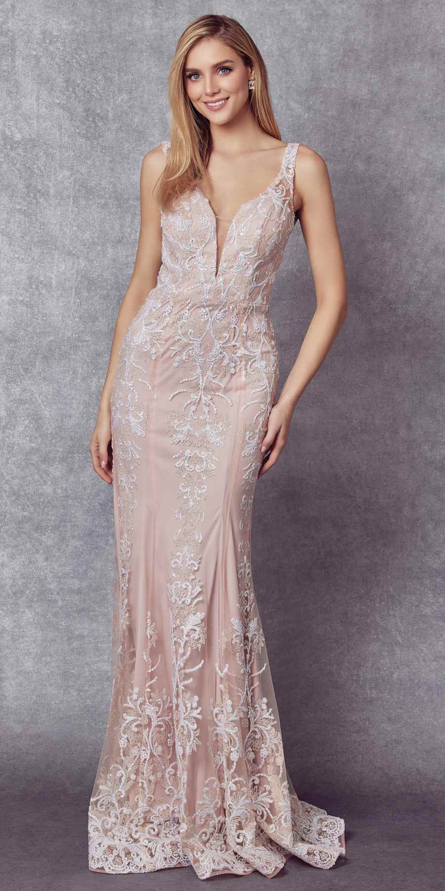 Vestido de sirena Juliet 277 de tul con diseño de brillantina elegante