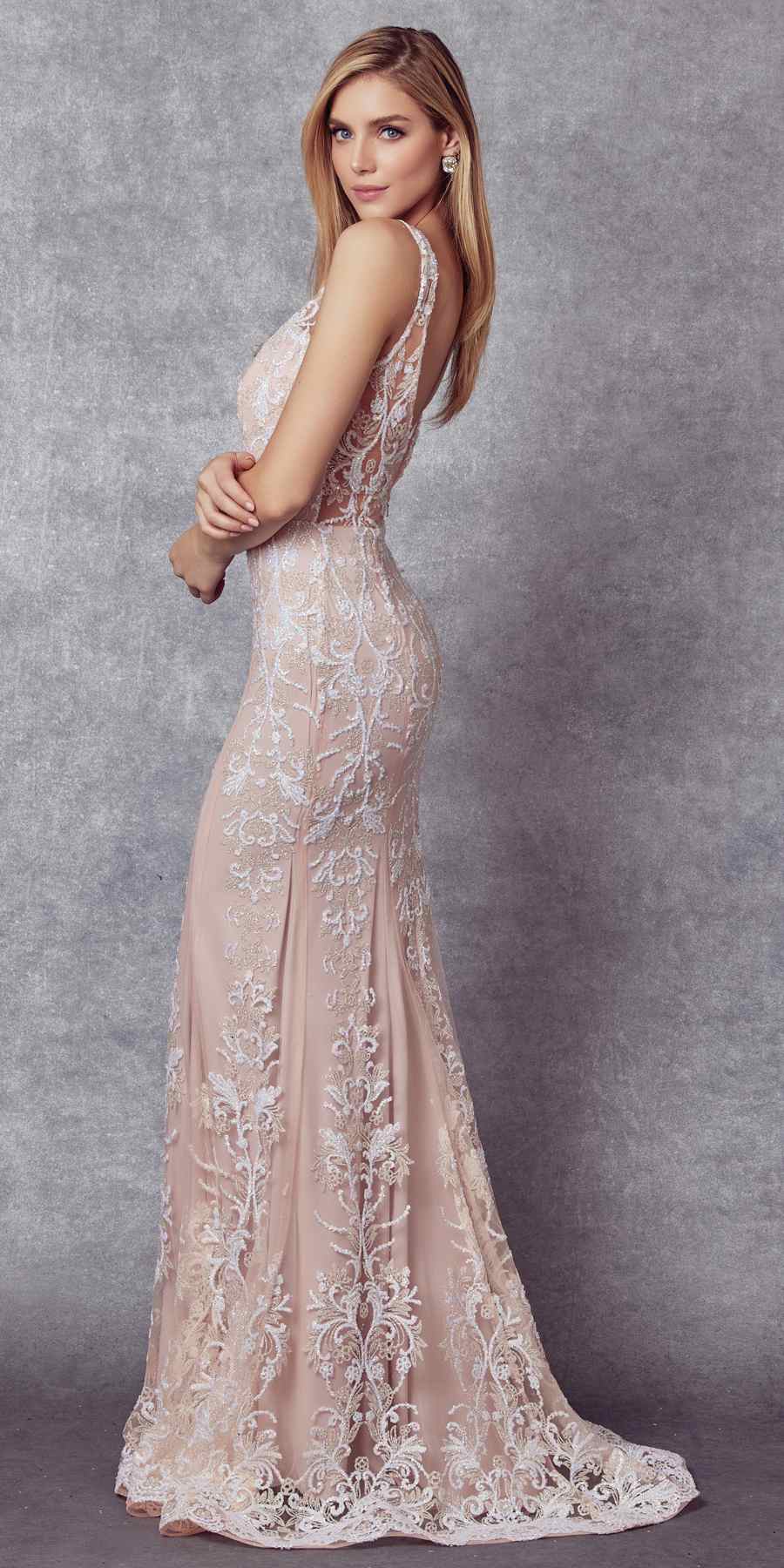 Vestido de sirena Juliet 277 de tul con diseño de brillantina elegante